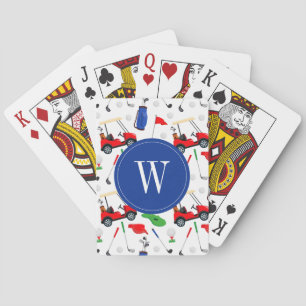 Baraja De Cartas Monograma de golf azul y verde rojo
