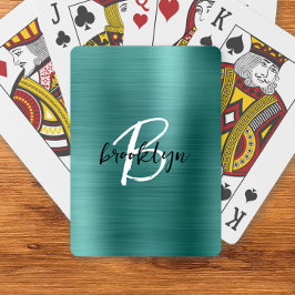 Baraja De Cartas Monograma de guión blanco negro de metal cepillado