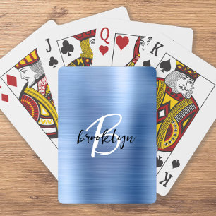 Baraja De Cartas Monograma de guión negro blanco de metal cepillado