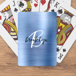 Baraja De Cartas Monograma de guión negro blanco de metal cepillado