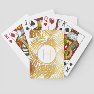 Baraja De Cartas Monograma de hojas de palmera blancas de oro