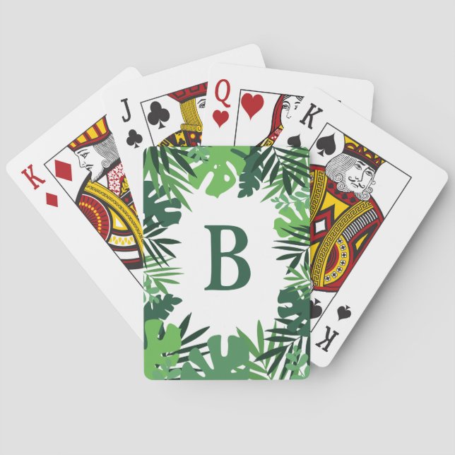 Baraja De Cartas Monograma de hojas tropicales de palma de la jungl (Reverso)