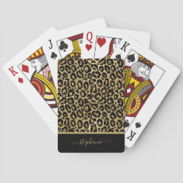 Baraja De Cartas Monograma de impresión de animales Leopard Gold Pu