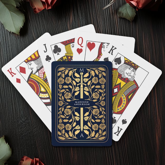 Baraja De Cartas Monograma de la espada dorada azul real (Subido por el creador)