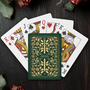 Baraja De Cartas Monograma de la espada dorada real verde