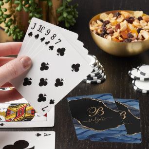 Baraja De Cartas Monograma de la Marina Negra Personalizada Agate