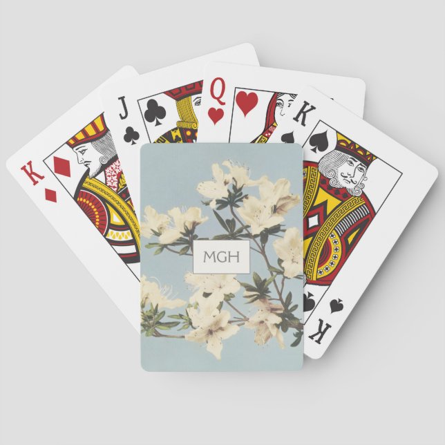 Baraja De Cartas Monograma de las flores de azalea de crema blanca  (Reverso)