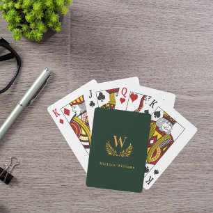Baraja De Cartas Monograma de laurel de oro verde esmeralda