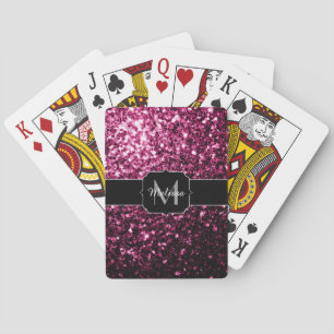 Baraja De Cartas Monograma de lentejuelas brillantes rosa oscuro