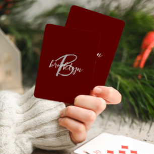 Baraja De Cartas Monograma de letra de moda Burgundy Gris Blanco