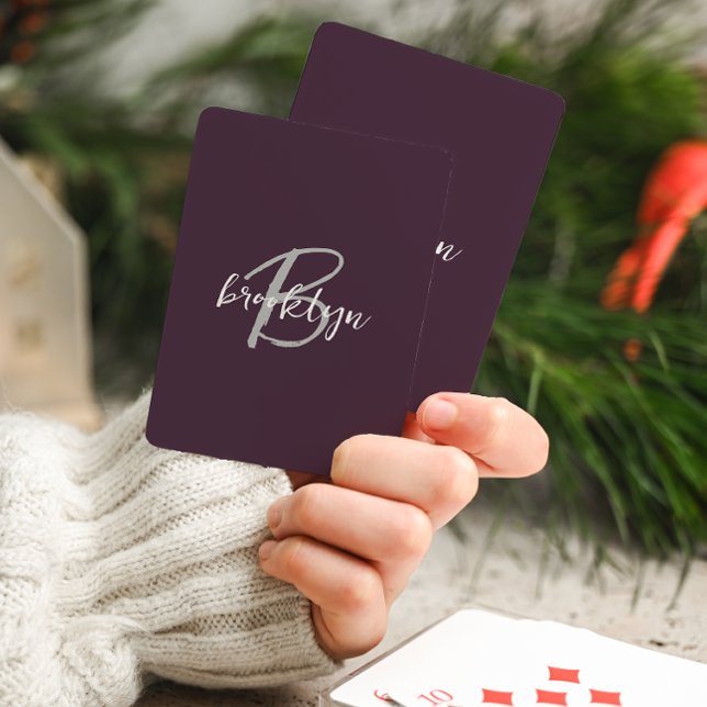 Baraja De Cartas Monograma de letra script de moda en ciruela púrpu (Subido por el creador)
