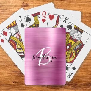 Baraja De Cartas Monograma de letra script negra y blanca sobre met