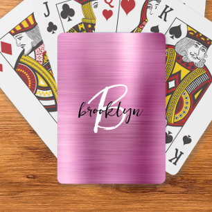 Baraja De Cartas Monograma de letra script negra y blanca sobre met