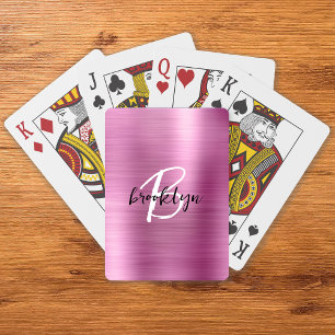 Baraja De Cartas Monograma de letra script negra y blanca sobre met