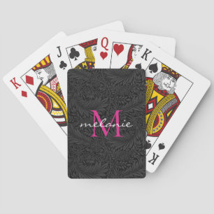 Baraja De Cartas Monograma de letra script rosa caliente floral neg