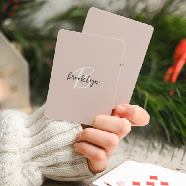 Baraja De Cartas Monograma de letra script rosa gris tendencia (Subido por el creador)