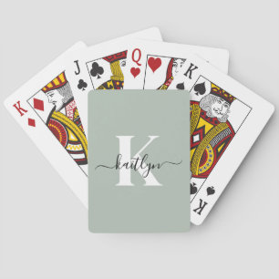 Baraja De Cartas Monograma de letra script verde sage moderna