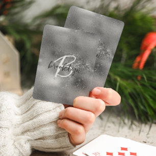 Baraja De Cartas Monograma de letra trendy de glamour plateado