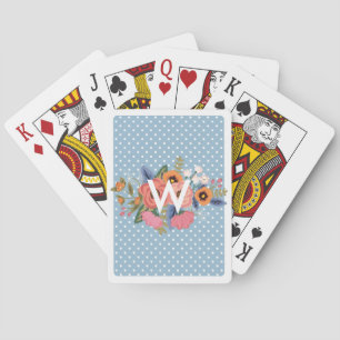 Baraja De Cartas Monograma de los puntos de polka en las flores pas