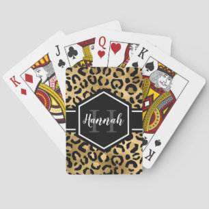 Baraja De Cartas Monograma de lugares de leopardo negro dorado