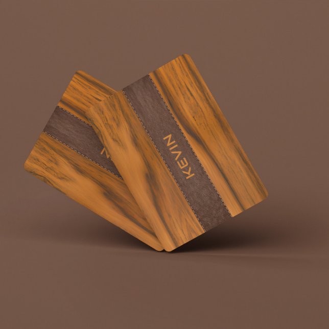 Baraja De Cartas Monograma De Madera De Mahogany Y Textura De Cuero (Subido por el creador)