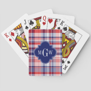 Baraja De Cartas Monograma de madrás de perrito azul rojo