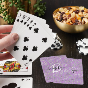 Baraja De Cartas Monograma de manchas de leopardo de plata púrpura