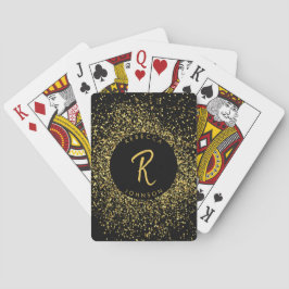 Baraja De Cartas Monograma de marco de Purpurina dorado y negro