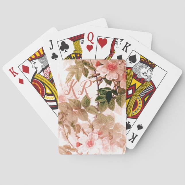 Baraja De Cartas Monograma de Moda floral rosa de la época victoria (Reverso)