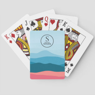 Baraja De Cartas Monograma de Montañas Azules Rosadas Abstractas Mo