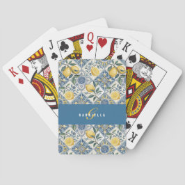Baraja De Cartas Monograma de nombre acuarela limón azul