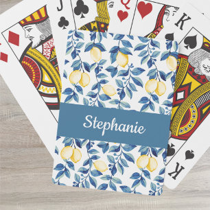 Baraja De Cartas Monograma de nombre acuarela limón azul