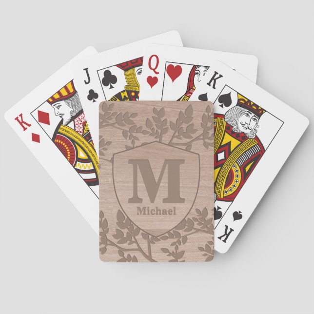 Baraja De Cartas Monograma de nombre bohemio de madera marrón (Reverso)