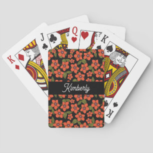 Baraja De Cartas Monograma de nombre con acuarela floral roja