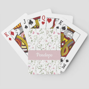 Baraja De Cartas Monograma de nombre de acuarela de flor silvestre 