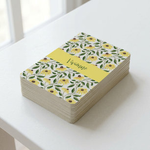Baraja De Cartas Monograma de nombre de acuarela de flor silvestre 