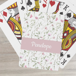 Baraja De Cartas Monograma de nombre de acuarela de flor silvestre