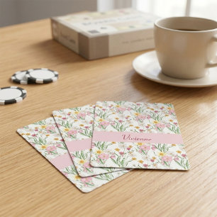 Baraja De Cartas Monograma de nombre de acuarela de flor silvestre 