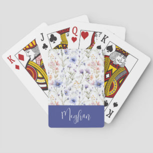 Baraja De Cartas Monograma de nombre de acuarela de flor silvestre