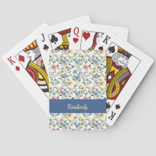 Baraja De Cartas Monograma de nombre de flor silvestre acuarela azu