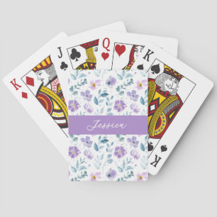 Baraja De Cartas Monograma de nombre de flor silvestre acuarela púr