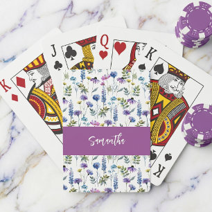 Baraja De Cartas Monograma de nombre en acuarela de flor silvestre 