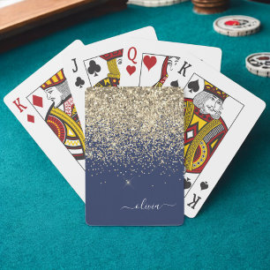 Baraja De Cartas Monograma de nombre femenino con brillo azul marin