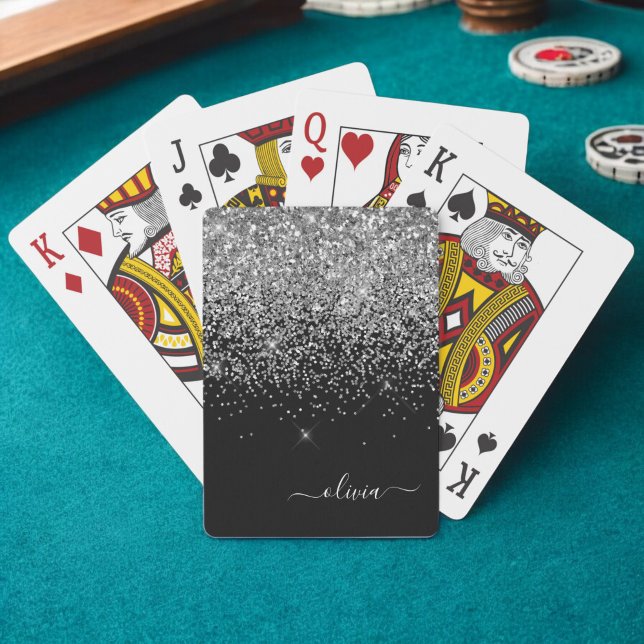 Baraja De Cartas Monograma de nombre femenino con brillo negro plat (Subido por el creador)