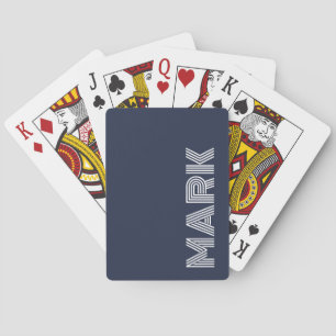Baraja De Cartas Monograma de nombre moderno rayas blancas y azul o
