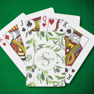 Baraja De Cartas Monograma de nombre patrón de olivo acuarela