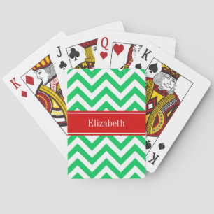 Baraja De Cartas Monograma de nombre rojo de cheurón LG verde esmer
