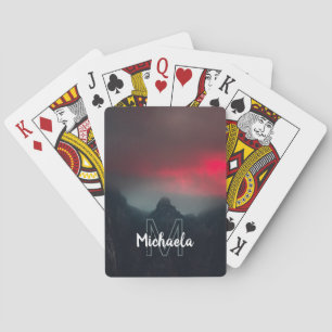 Baraja De Cartas Monograma de nubes, niebla y montañas quemadas