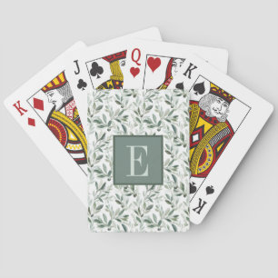 Baraja De Cartas Monograma de olivo en verde salvia estilo francés