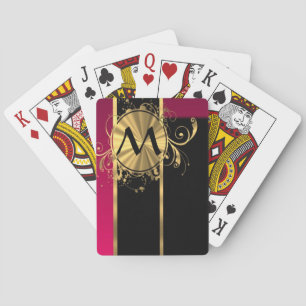 Baraja De Cartas Monograma de oro magenta y negro